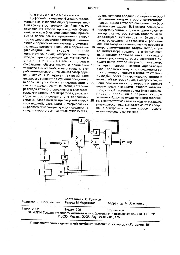 Цифровой генератор функций (патент 1656511)