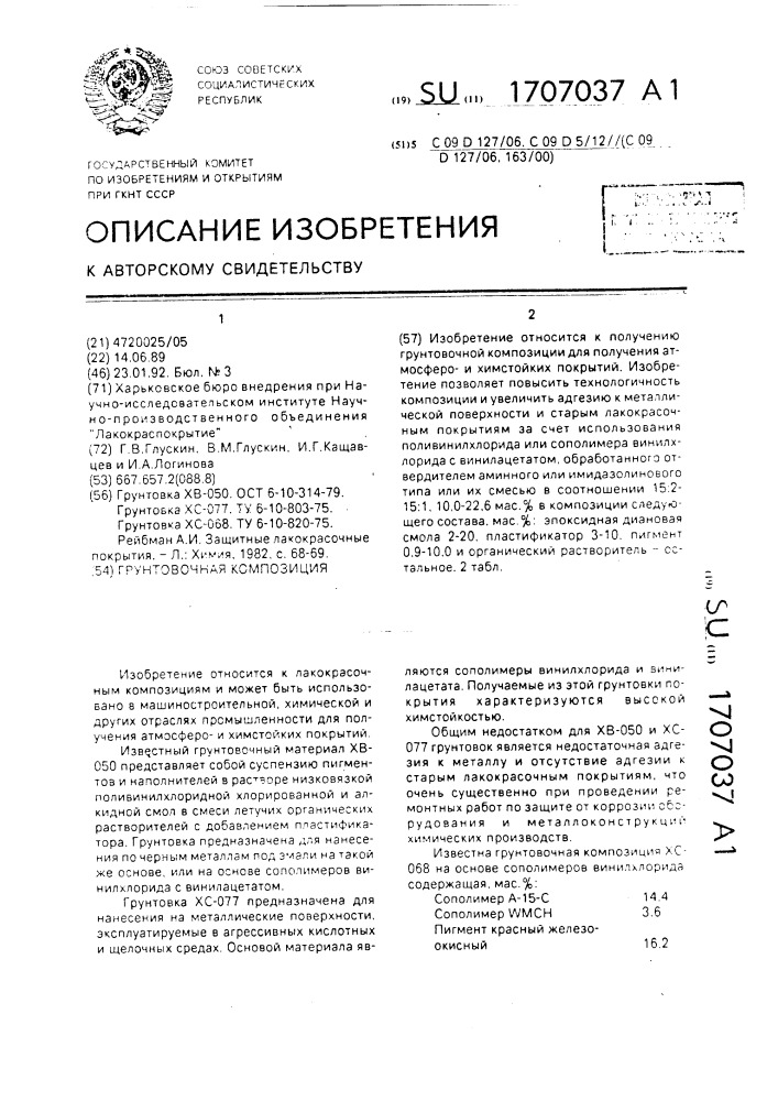 Грунтовочная композиция (патент 1707037)