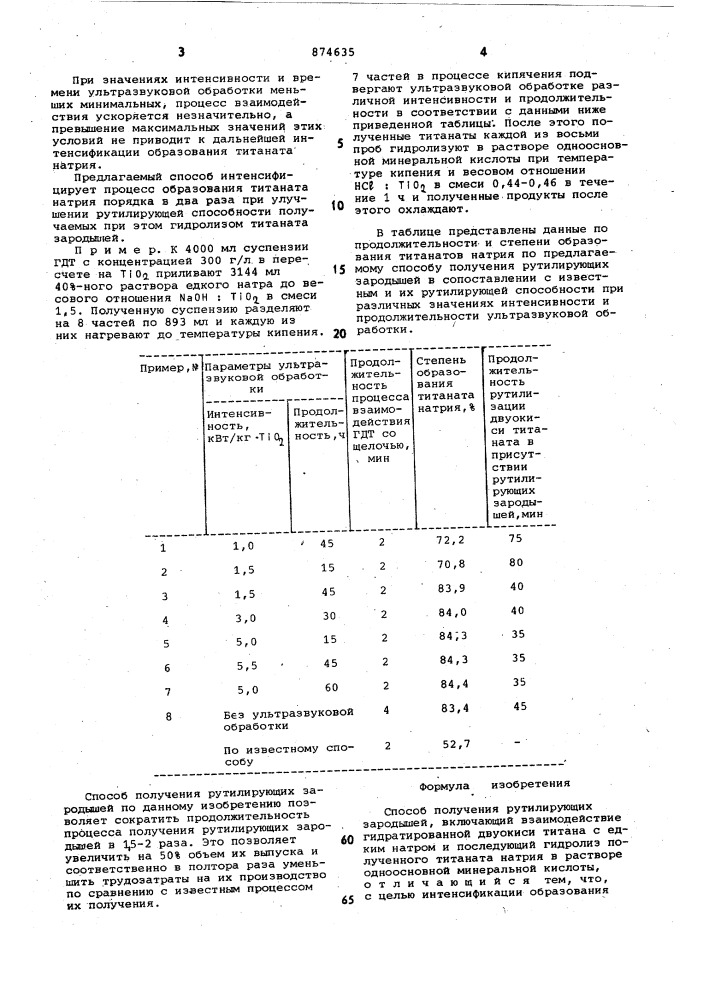 Способ получения рутилирующих зародышей (патент 874635)