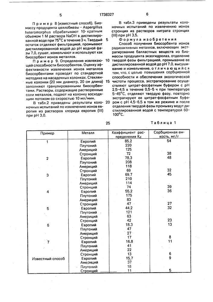 Способ получения биосорбента ионов радиоактивных веществ (патент 1738327)