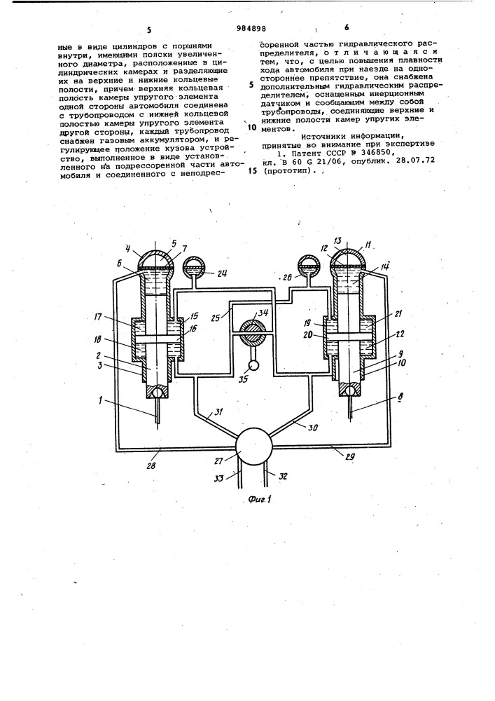 Гидропневматическая подвеска автомобиля (патент 984898)