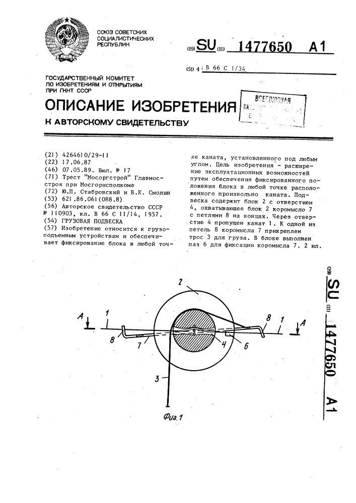 Грузовая подвеска (патент 1477650)