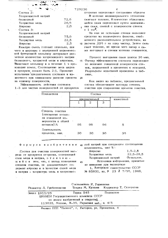 Состав для очистки поверхностей нагрева от продуктов сгорания (патент 729236)