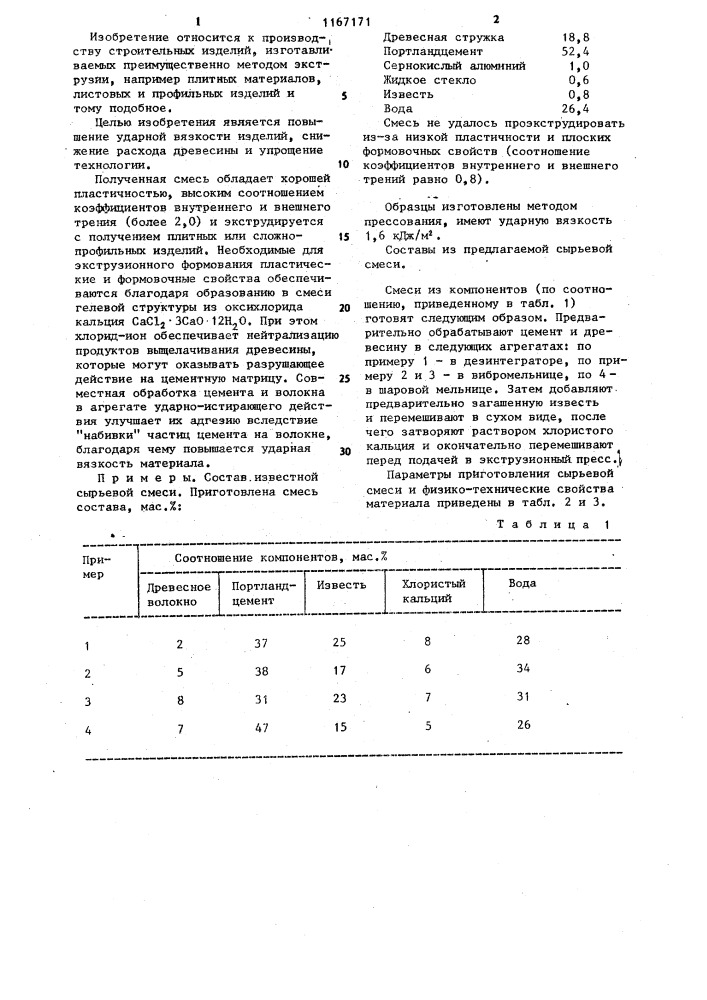 Сырьевая смесь для изготовления строительных изделий и способ ее приготовления (патент 1167171)