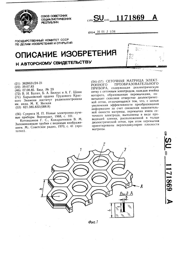 Сеточная матрица электронного преобразовательного прибора (патент 1171869)