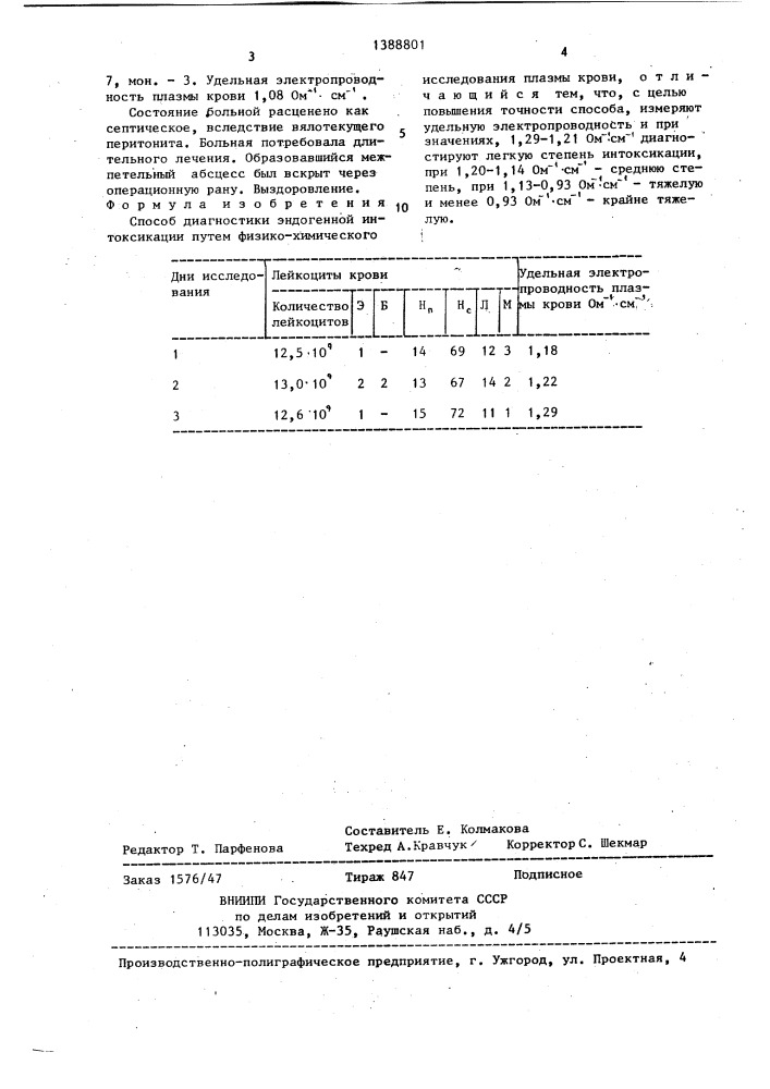 Способ диагностики эндогенной интоксикации (патент 1388801)