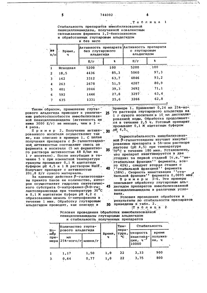 Способ получения иммобилизованных ферментов (патент 744002)
