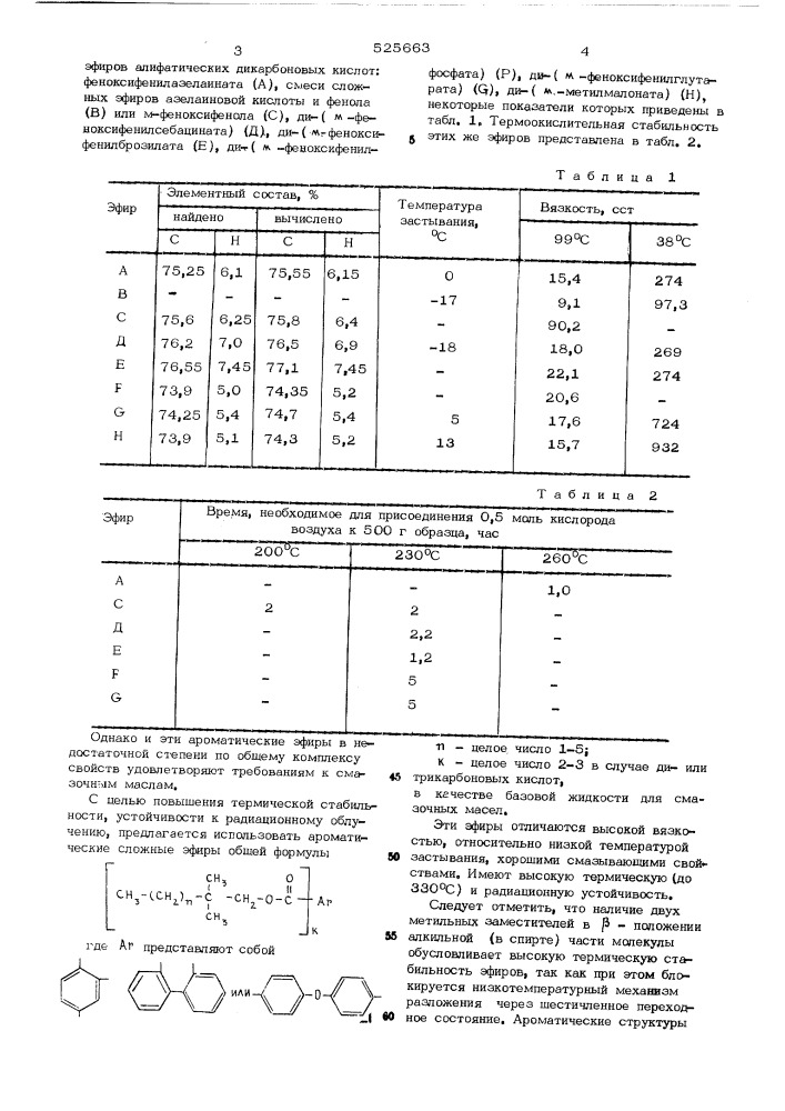 Ароматические сложные эфиры - базовые жидкости для смазочных масел (патент 525663)