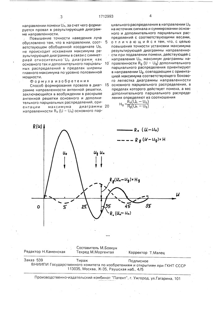 Способ формирования провала в диаграмме направленности антенной решетки (патент 1712993)