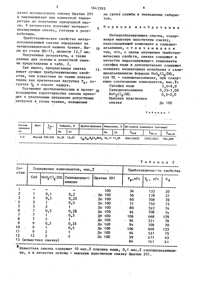 Металлоплакирующая смазка (патент 1643593)