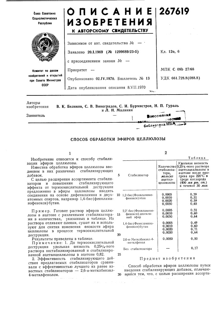 Способ обработки эфиров целлюлозы (патент 267619)