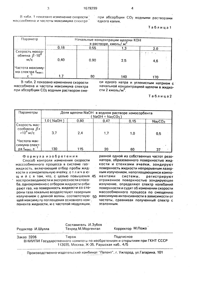 Способ контроля изменения скорости массообменного процесса (патент 1679299)