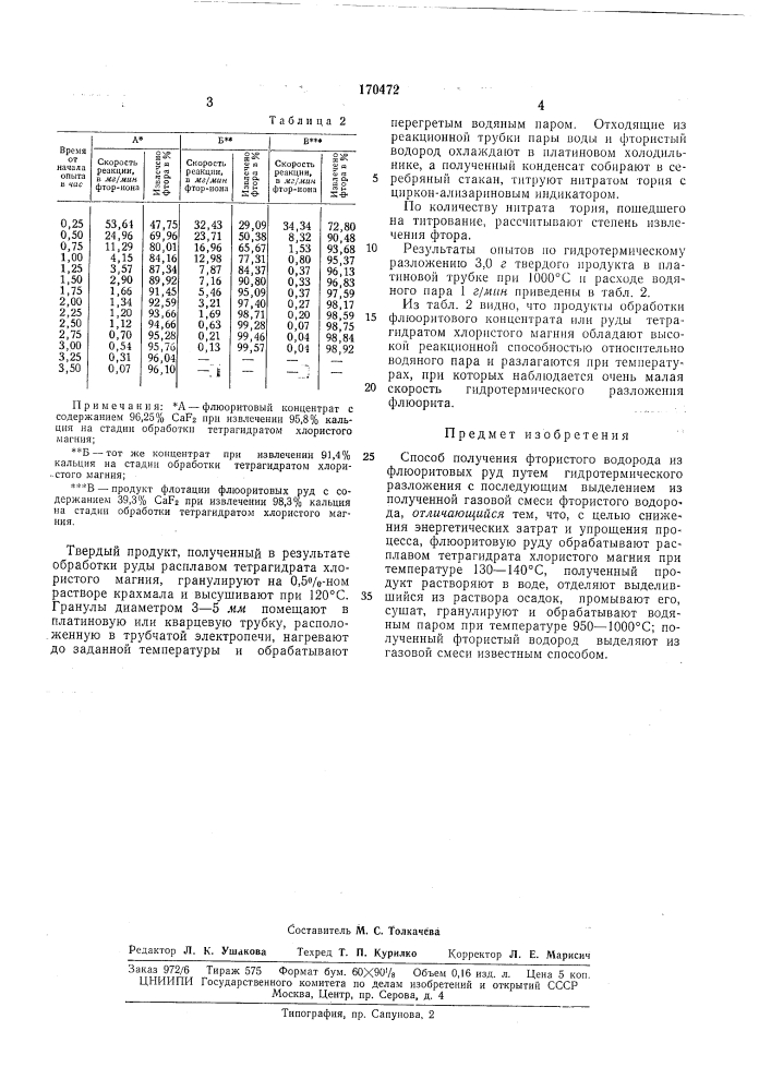 Способ получения фтористого водорода (патент 170472)