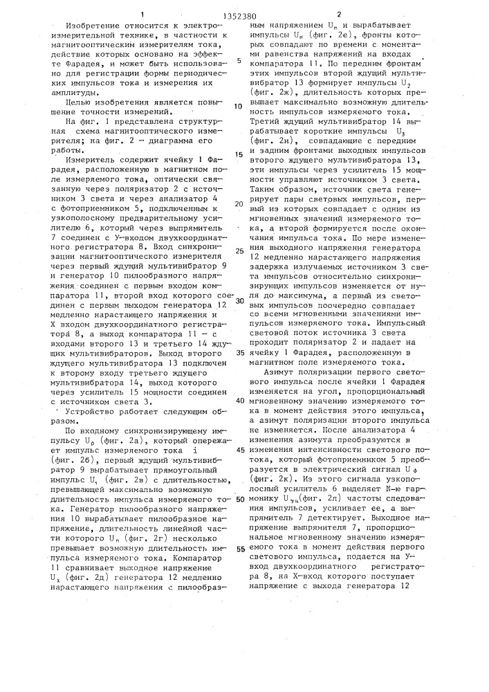 Магнитооптический измеритель параметров периодических импульсов тока (патент 1352380)