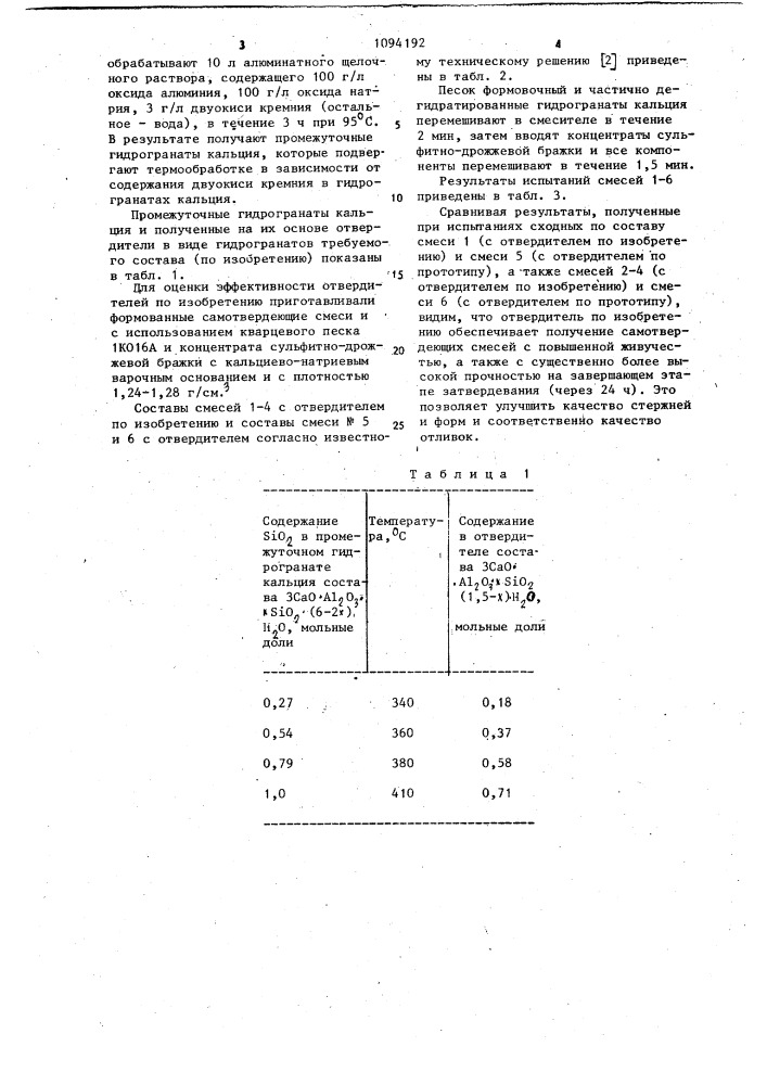 Отвердитель для самотвердеющих смесей,используемых при изготовлении литейных стержней и форм (патент 1094192)