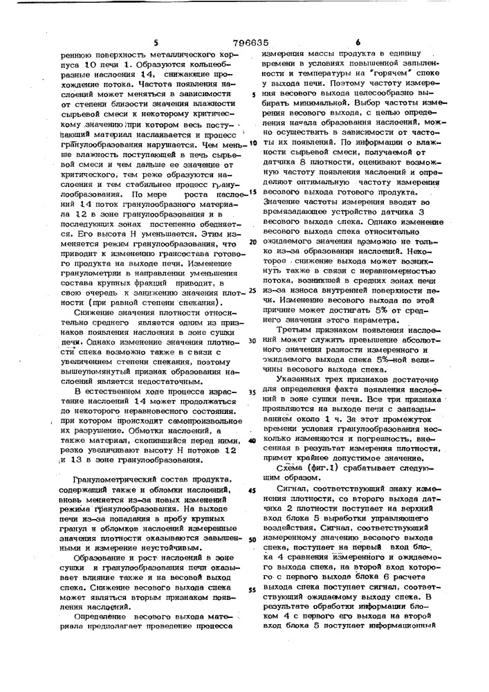Способ управления процессом обжигасырьевой смеси bo вращающейся печи (патент 796635)