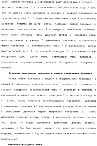 Пластмассовая тара, покрытая алмазоподобной углеродной пленкой, устройство для изготовления такой тары и способ изготовления такой тары (патент 2336365)