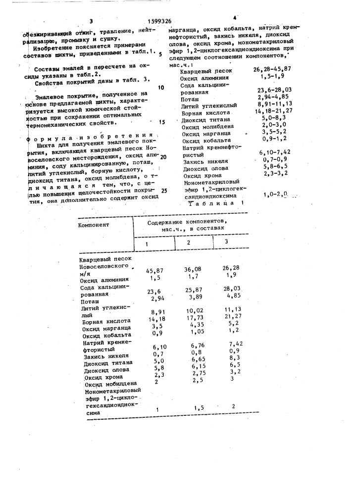 Шихта для получения эмалевого покрытия (патент 1599326)