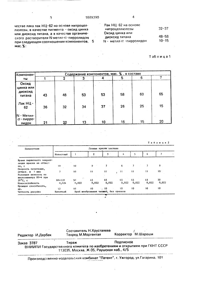 Краска для нанесения реквизитов на изделия из пластмасс (патент 1689390)