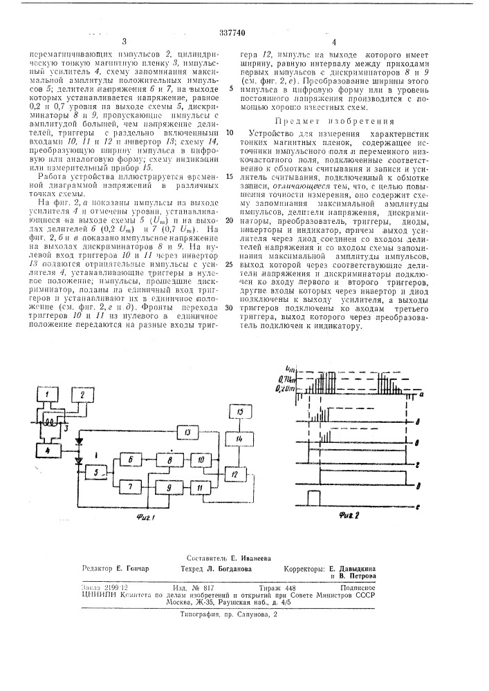 Устройство для измерения характеристик тонких магнитных пленок (патент 337740)