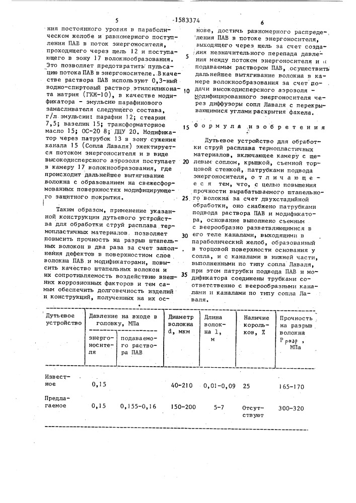 Дутьевое устройство для обработки струй расплава термопластичных материалов (патент 1583374)