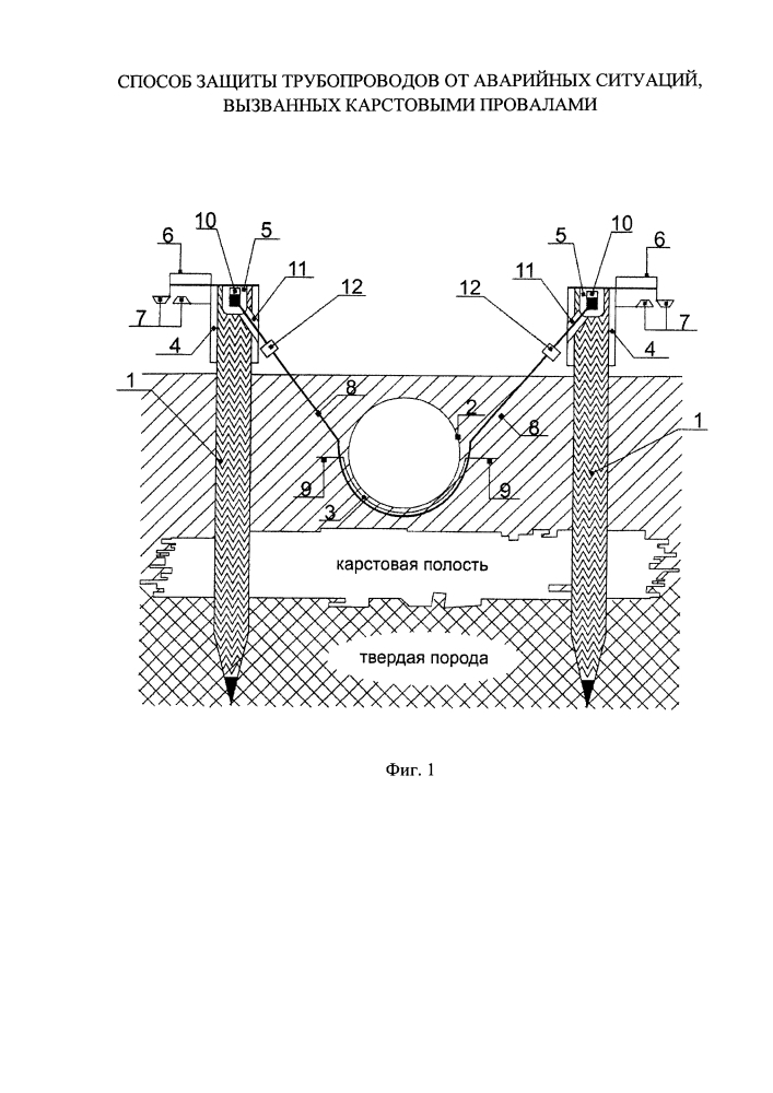Способ защиты трубопроводов от аварийных ситуаций, вызванных карстовыми провалами (патент 2618802)