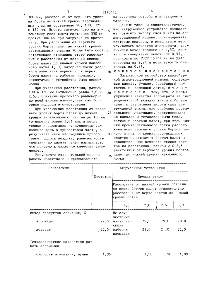 Загрузочное устройство конвейерной агломерационной машины (патент 1370412)