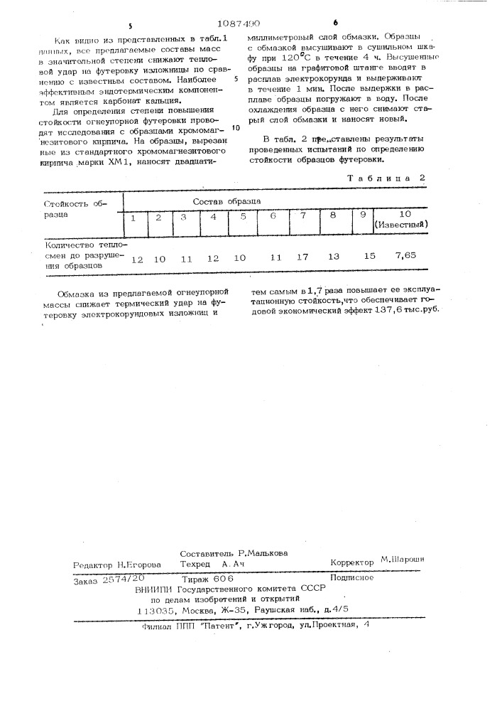 Огнеупорная масса (патент 1087490)