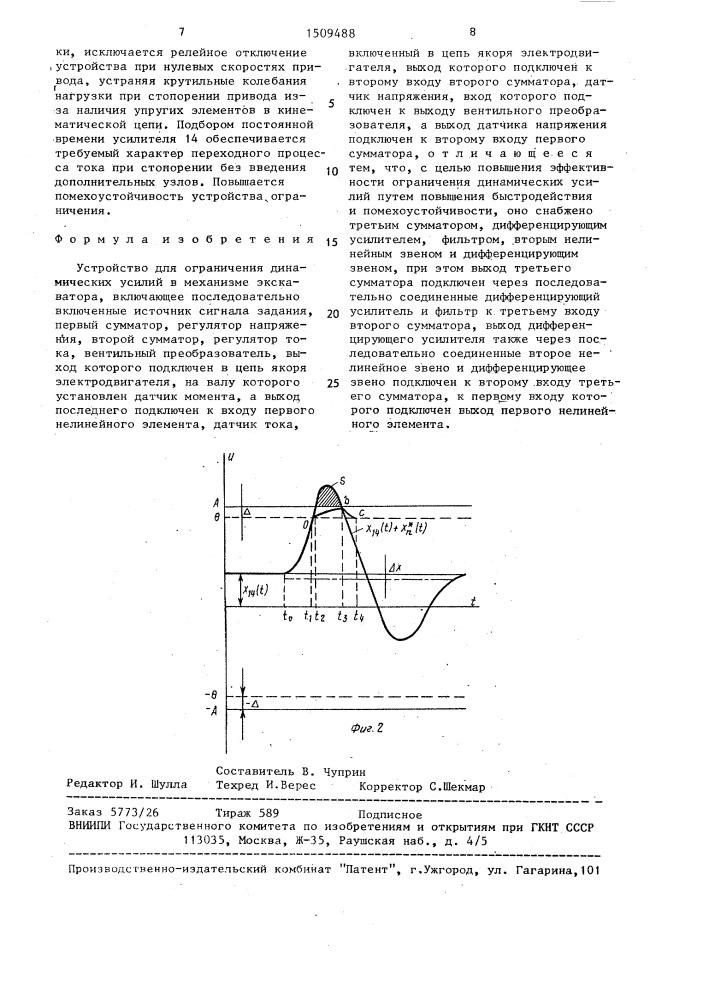 Устройство для ограничения динамических усилий в механизме экскаватора (патент 1509488)