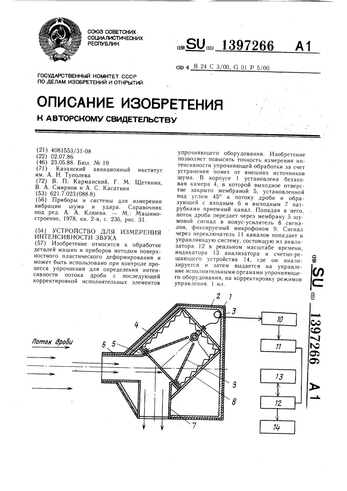 Устройство для измерения интенсивности звука (патент 1397266)