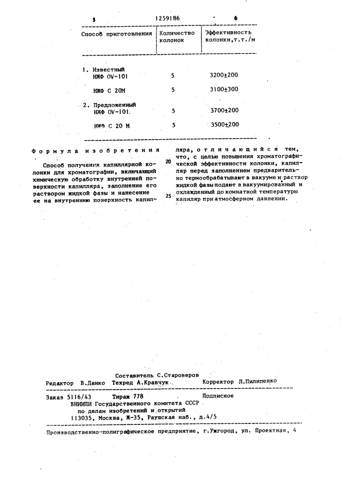 Способ получения капиллярной колонки для хроматографии (патент 1259186)