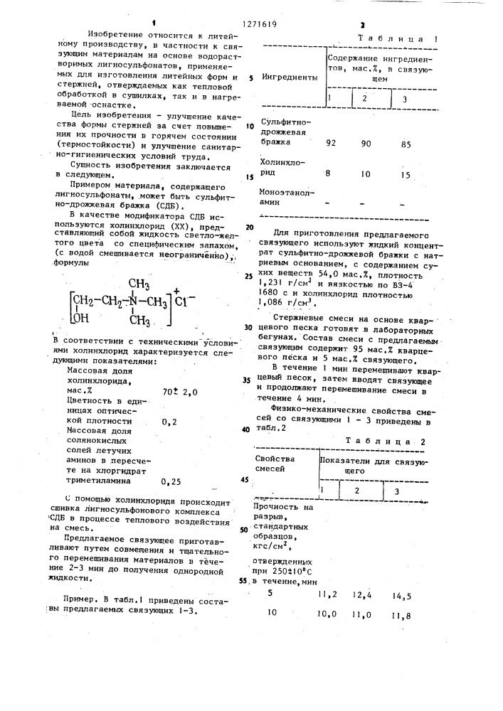 Связующее для изготовления литейных форм и стержней теплового отверждения (патент 1271619)