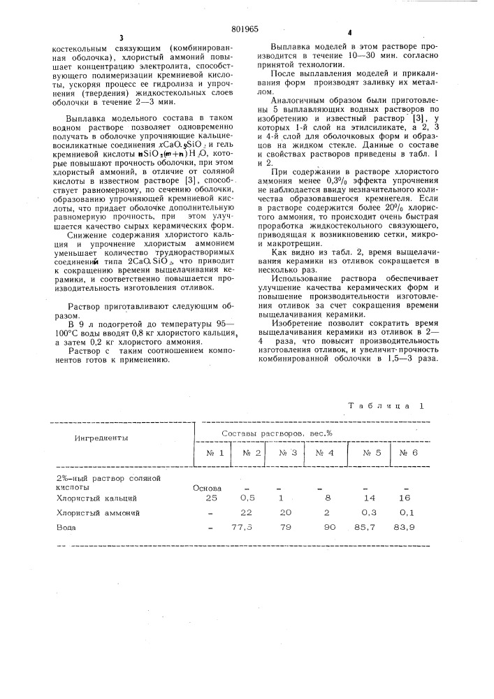 Раствор для удаления легкоплавкихмоделей из литейных оболочковых форм (патент 801965)