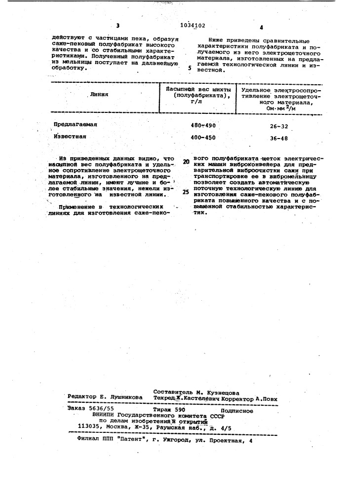 Технологическая линия для изготовления саже-пекового полуфабриката щеток электрических машин (патент 1034102)