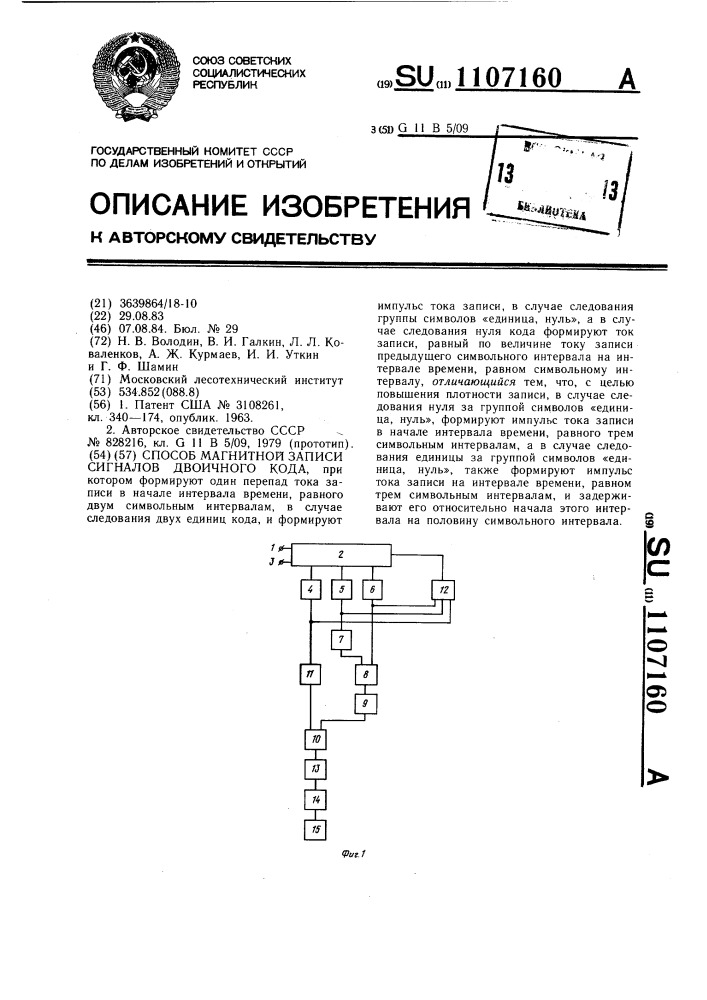 Способ магнитной записи сигналов двоичного кода (патент 1107160)