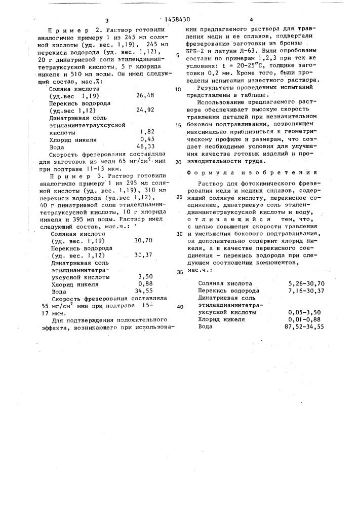 Раствор для фотохимического фрезерования меди и медных сплавов (патент 1458430)