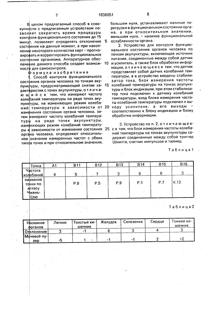 Способ контроля функционального состояния органов человека по точкам акупунктуры и устройство для его осуществления (патент 1836051)