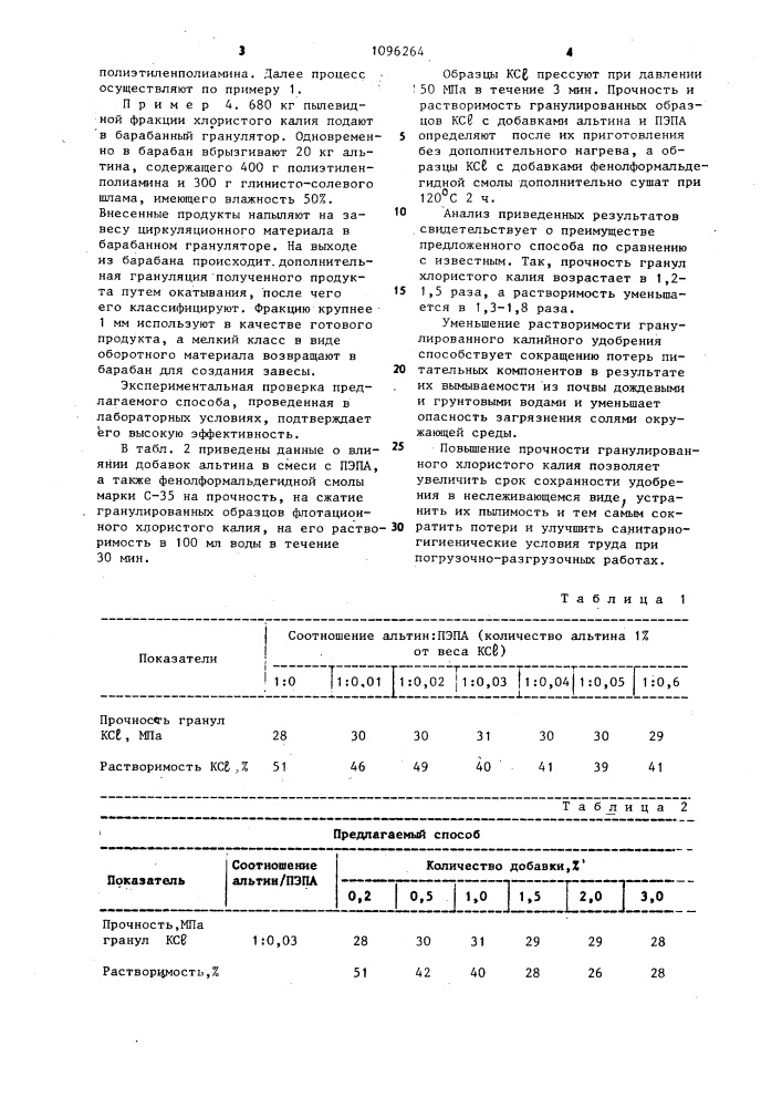 Способ получения гранулированных калийных удобрений (патент 1096264)