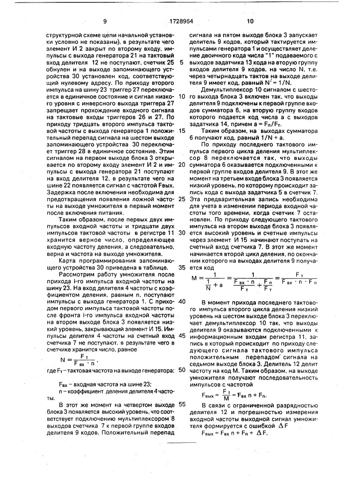 Умножитель частоты следования импульсов (патент 1728964)