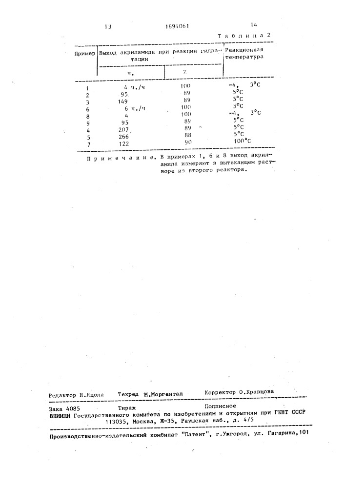 Способ получения акриламида (патент 1694061)