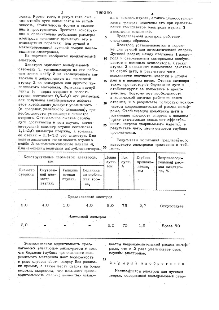 Неплавящийся электрод для дуговой сварки (патент 789260)