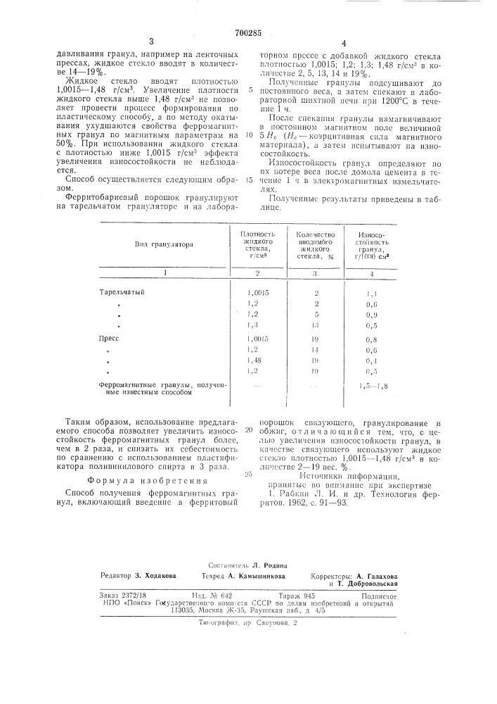Способ получения ферромагнитных гранул (патент 700285)