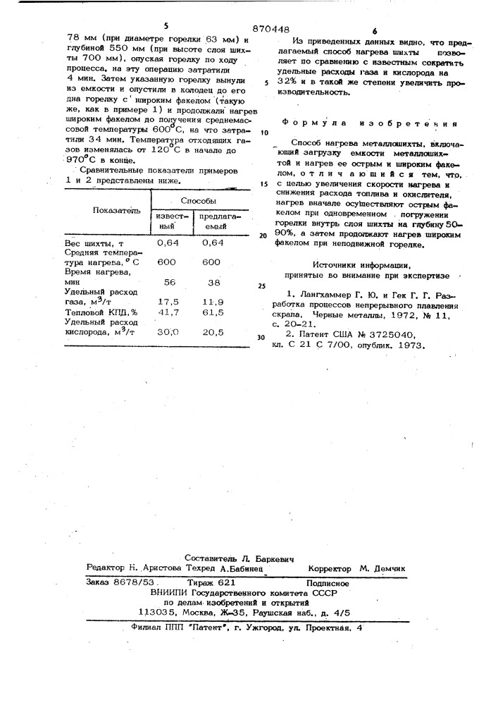 Способ нагрева металлошихты (патент 870448)