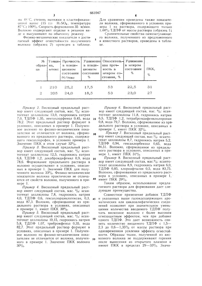 Раствор для формования самозатухающего волокна (патент 661047)