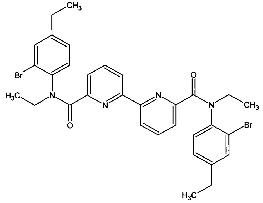 N,n’-диэтил- n,n’-ди(2-бром-4-r-фенил)диамиды 2,2’-бипиридил-6,6’-дикарбоновой кислоты и способ их получения, циклизация полученных амидов с образованием 6,6’-диэтил-9,9’-диr-дибензо[f]-1,7-нафтиридин-5,5’(6н,6’h)-дионов (патент 2647578)