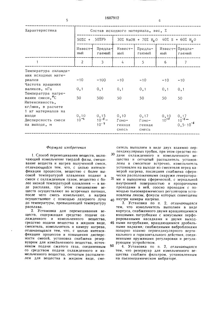 Способ перемешивания веществ и установка для его осуществления (патент 1607912)