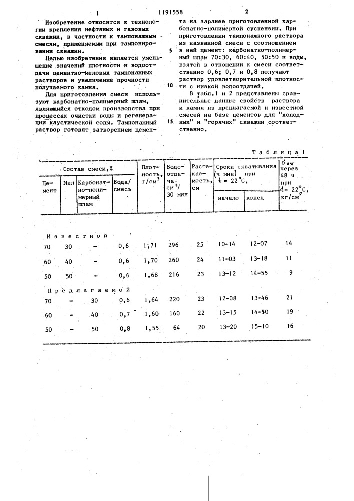 Тампонажная смесь (патент 1191558)