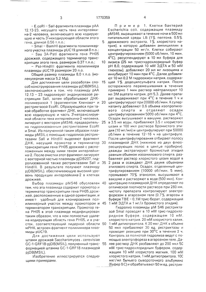 Рекомбинантная плазмидная днк pjdb (msil), обеспечивающая синтез интерлейкина-2 человека в клетках дрожжей sасснаrомuсеs cereuisial, способ ее получения и штамм дрожжей sасснаrомyсеs cereuisial - продуцент интерлейкина-2 человека (патент 1770359)