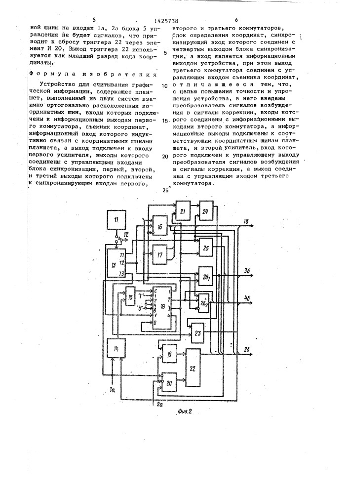 Устройство для считывания графической информации (патент 1425738)