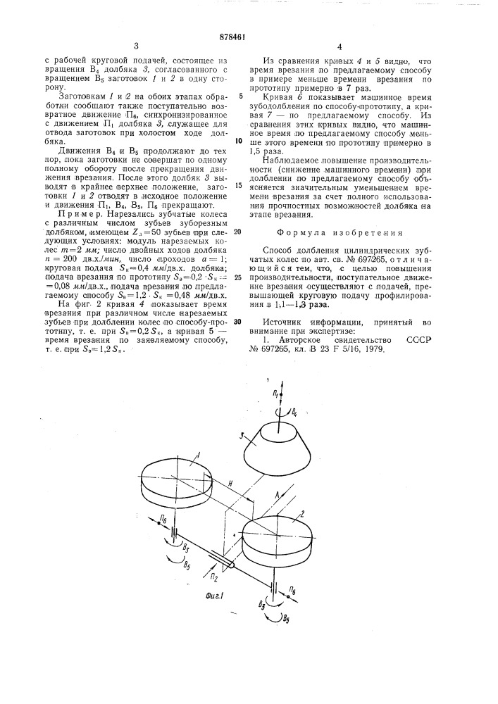 Способ долбления цилиндрических зубчатых колес (патент 878461)